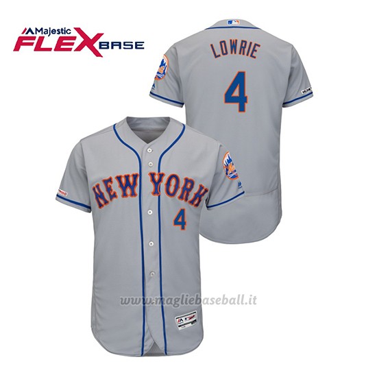 Maglia Baseball Uomo New York Mets Jed Lowrie 150th Aniversario Patch Autentico Flex Base Grigio